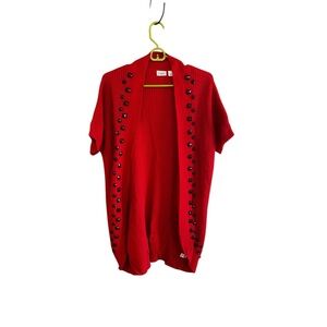 Cato red open front cardigan with beaded trim Sz M
